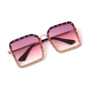 Queens Riveted Large Rimless Square Studded Sunglasses